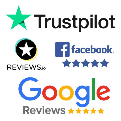 Different review site logos including Trustpilot, Google Reviews, Reviews and Facebook